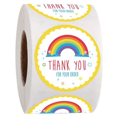Autocollant personnalisé résistant à l'huile Beau arc-en-ciel Merci Autocollant pour la décoration de cadeau