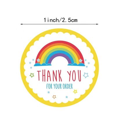 Autocollant personnalisé résistant à l'huile Beau arc-en-ciel Merci Autocollant pour la décoration de cadeau