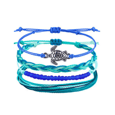 Bracelet à fils de cire de couleur mélangée, fait à la main. Bracelet à coquille de tortue.